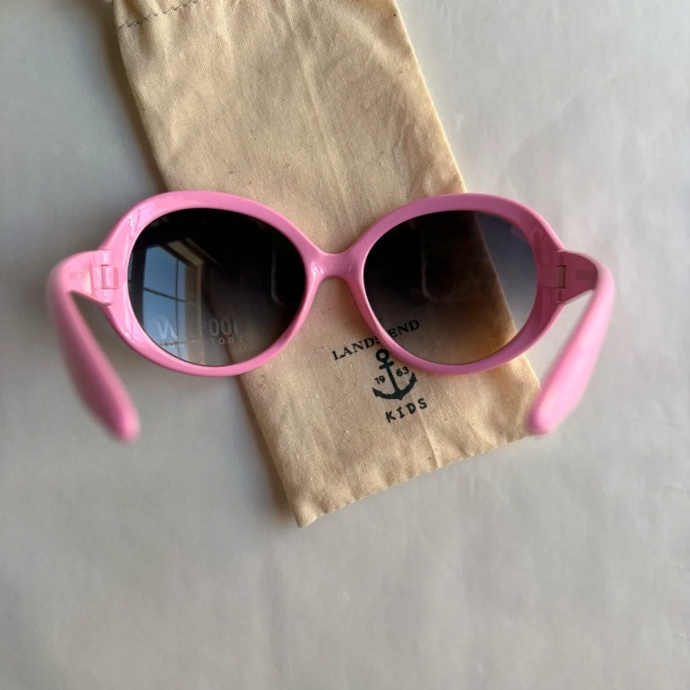 NEW Land’s End toddler girls pink sunglasses 100% UV protection round plastic
